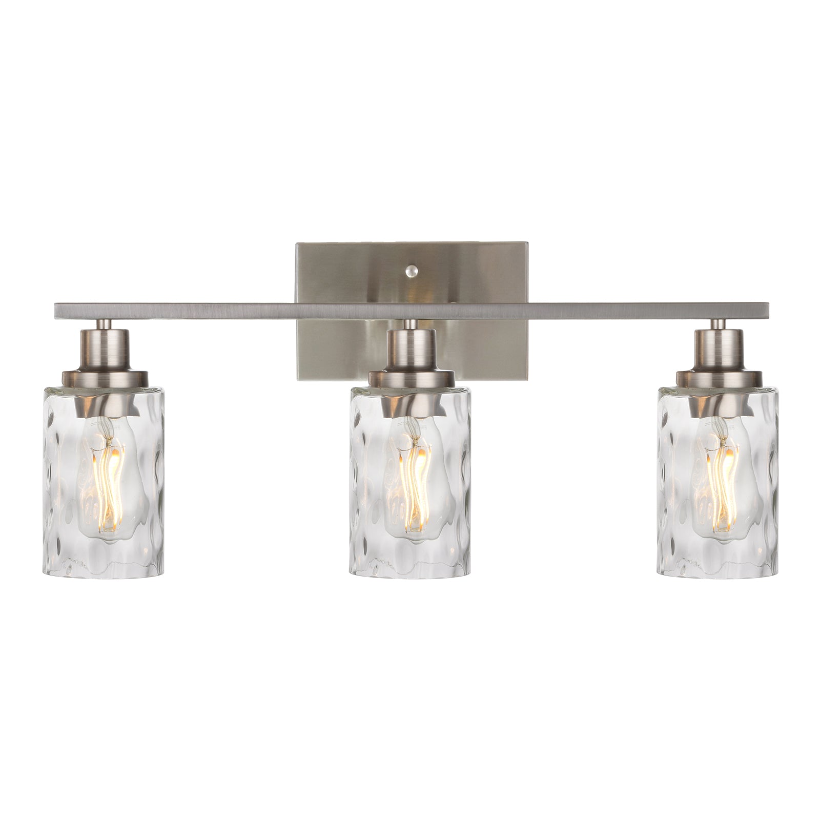 3-Light Bathroom Lights Modern Vanity Lights Brushed Nickel Finish with Hammered Glass Shade, Industrial Wall Light Fixture for Bedroom Living Room Kitchen