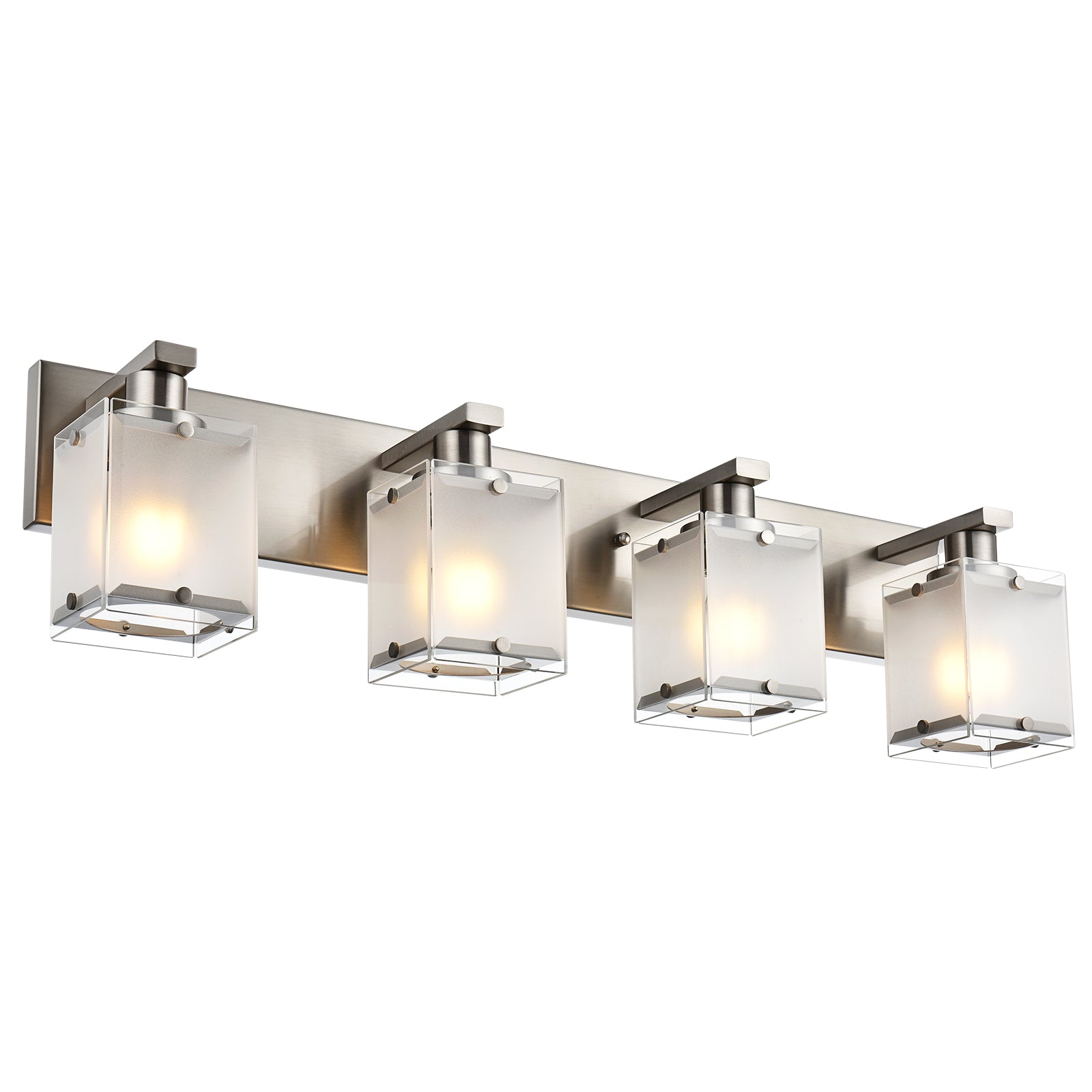 4-Lights Bathroom Vanity Lighting Over Mirror, Brushed Nickel Bathroom Wall Light Fixtures with Frosted Rectangular Glass Shade for Bath Living Room, E26 Bulb Base
