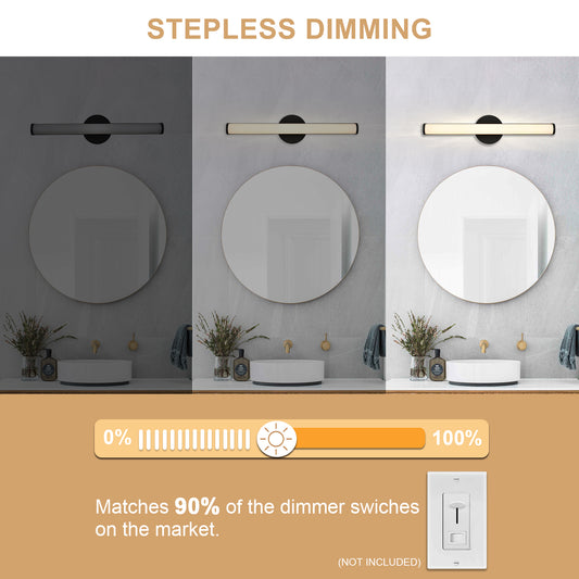 24-Inch Matte Black LED Vanity Light – 3000K Warm White, Frosted Acrylic Lampshade – Wall Mounted Bathroom Sconce for Mirror, Kitchen, Bedroom