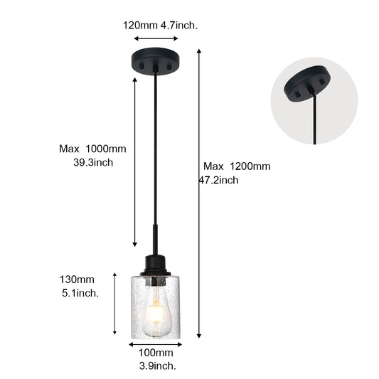 Modern Black 2-Pack Pendant Lights Adjustable Farmhouse Hanging Fixture for Kitchen Island, Dining Room & Bedroom Inclined Ceiling Compatible