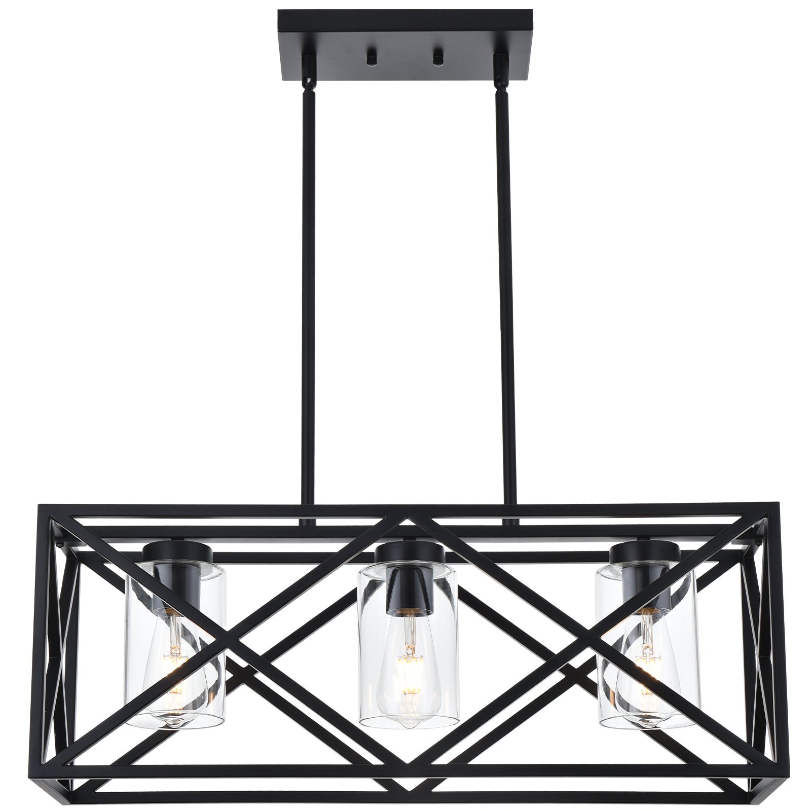 3-Lights Black Kitchen Island Pendant Lighting, Contemporary Dining Room Chandelier with Clear Glass Shades for Overtable Living Room