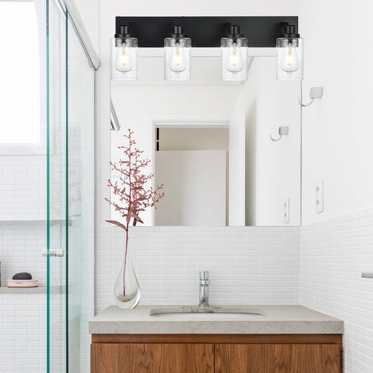 Bathroom Vanity Light Fixtures 4-Lights Seeded Glass Cylinder Shade Modern Farmhouse Wall Sconce Lighting Bath Vanity Lights Over Mirror