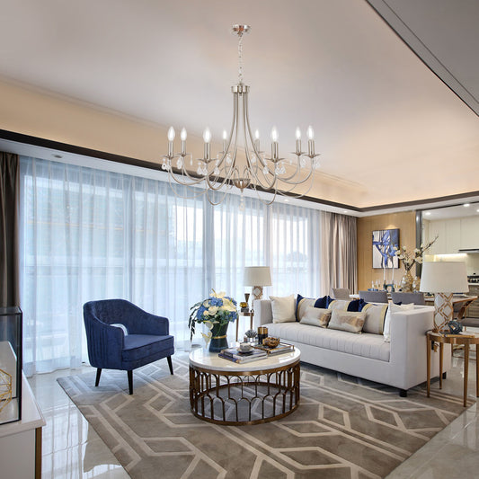 Crystal Chandeliers 8 Lights Brushed Nickel Chandelier Mid Century Ceiling Lighting Dining Room Light Fixtures Elegant Pendant Lighting for Dining Room