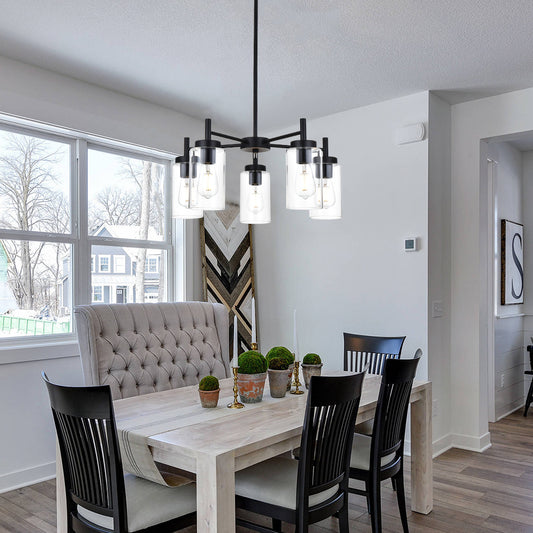 Contemporary 5-Light Large Chandeliers Oil Rubbed Bronze Modern Lighting Fixtures Hanging Clear Glass Shades Pendant Lighting for Dining Room Living Room Kitchen