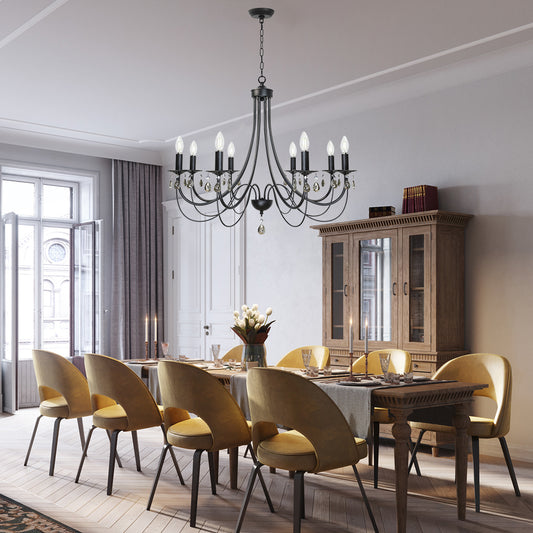 Crystal Chandeliers 8 Lights Black Chandelier Mid Century Ceiling Lighting Dining Room Light Fixtures Elegant Pendant Lighting for Dining Room