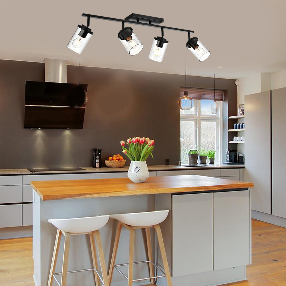 Black Adjustable Track Light Fixture – Modern 4-light Clear Glass Shade Vanity Track Lights with Flexible Heads Wall Mounted