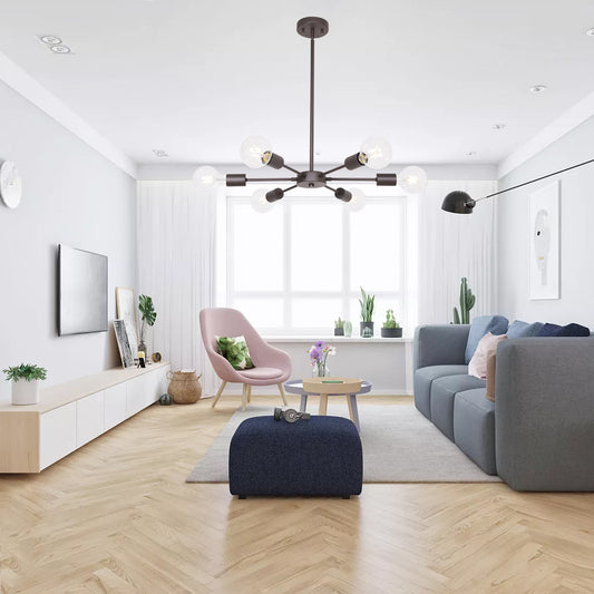 Modern Oil Rubbed Bronze Sputnik Chandelier – 6-Light Adjustable Ceiling Fixture for Vaulted Ceilings E26 Bulb Base