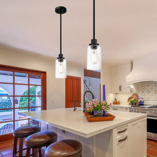 Pendant Light Fixture Black, 1-Light Modern Hanging Lighting Over Table, Adjustable Kitchen Island Lighting for Hallway Bedroom Office Bar