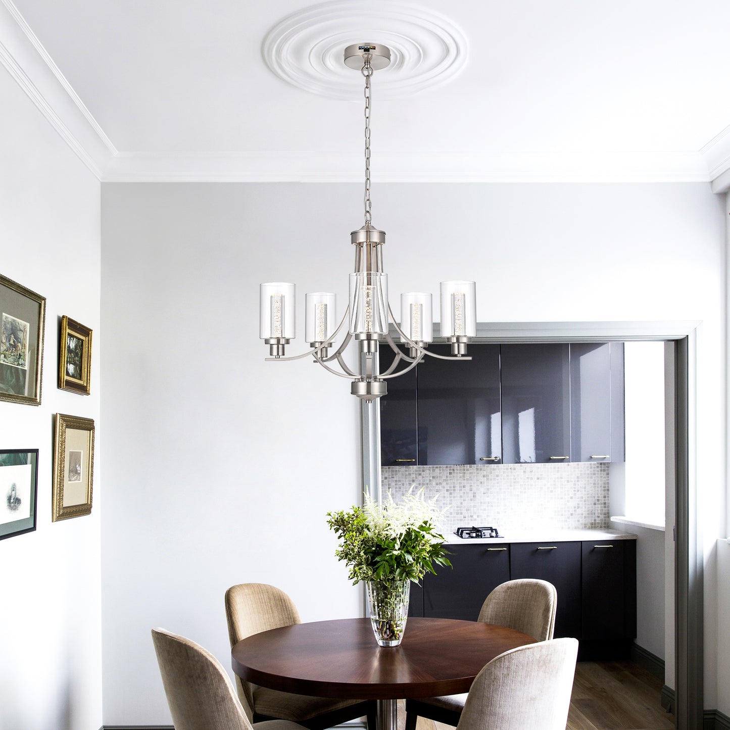 Melucee Reid Pendant Light with Clear Glass Shade, Built-in LED Chips, 5CCT Adjustable