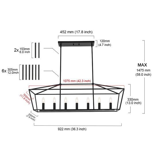 Melucee Hugo Farmhouse Chandeliers, Dining Room Light Fixtures E12 Base