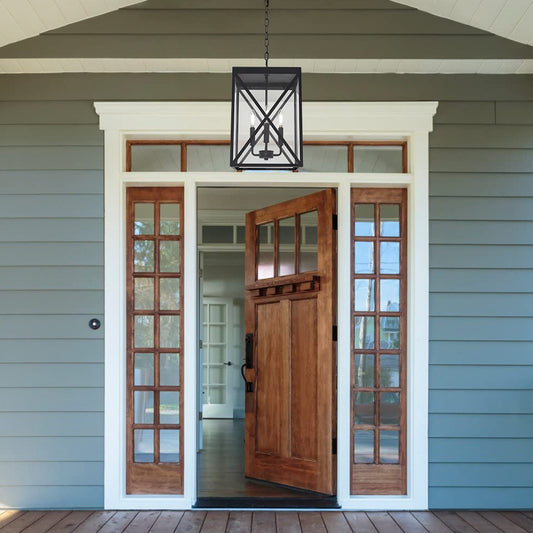 3-Light Outdoor Chandelier Lighting Black Indoor Lantern Pendant Light Exterior Ceiling Light Fixtures with Clear Glass for Patio Porch Entryway