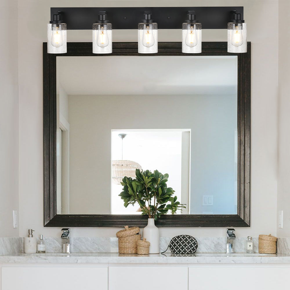 Bathroom Vanity Light Fixtures 5-Lights Seeded Glass Cylinder Shade Modern Farmhouse Wall Sconce Lighting Bath Vanity Lights Over Mirror