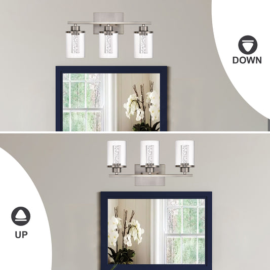 Modern Bubble Crystal 3-Light Vanity Light – 5CCT Adjustable LED Wall Sconce Cylindrical Clear Shade for Bathroom Glamour