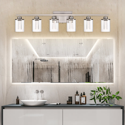 Modern Bubble Crystal 6-Light Vanity Light – 5CCT Adjustable LED Wall Sconce Cylindrical Clear Shade Wall Lights for Bathroom Glamour