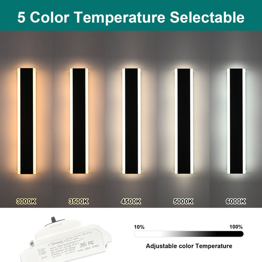 2 Pack 32in LED Outdoor Wall Light, Modern Waterproof Exterior Garage Sconce Lighting, IP65 Black Finish, 3000K Warm White/4000K Daylight, Hardwired for Porch, Patio, Entryway