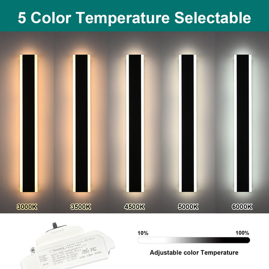 2 Pack 40in Integrated LED Outdoor Wall Light, Modern Waterproof Exterior Garage Sconce Lighting, IP65 Black Finish, 3000K Warm White/6000K Daylight, Hardwired for Porch, Patio, Entryway