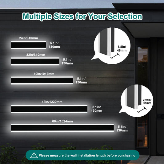 2 Pack 48in Integrated LED Outdoor Wall Light, Modern Waterproof Exterior Garage Sconce Lighting, IP65 Black Finish, 3000K Warm White/6000K Daylight, Hardwired for Porch, Patio, Entryway