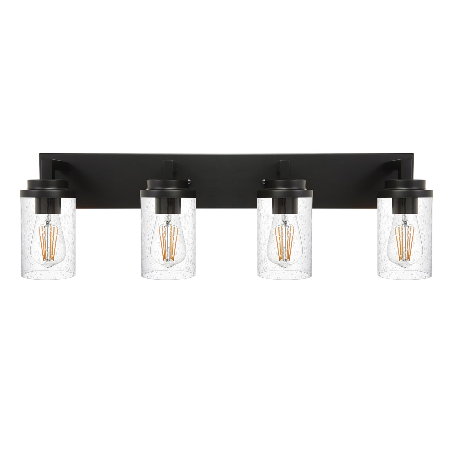 Bathroom Vanity Light, 4-Light Modern Wall Mount Light Fixture Black, Farmhouse Bath Lighting Over Mirror with Seeded Glass Shade for Powder Room Living Room Kitchen, 31.0 Inches Length