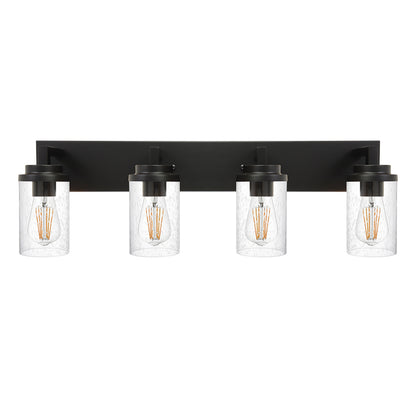 Bathroom Vanity Light, 4-Light Modern Wall Mount Light Fixture Black, Farmhouse Bath Lighting Over Mirror with Seeded Glass Shade for Powder Room Living Room Kitchen, 31.0 Inches Length