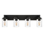 Bathroom Vanity Light, 4-Light Modern Wall Mount Light Fixture Black, Farmhouse Bath Lighting Over Mirror with Seeded Glass Shade for Powder Room Living Room Kitchen, 31.0 Inches Length