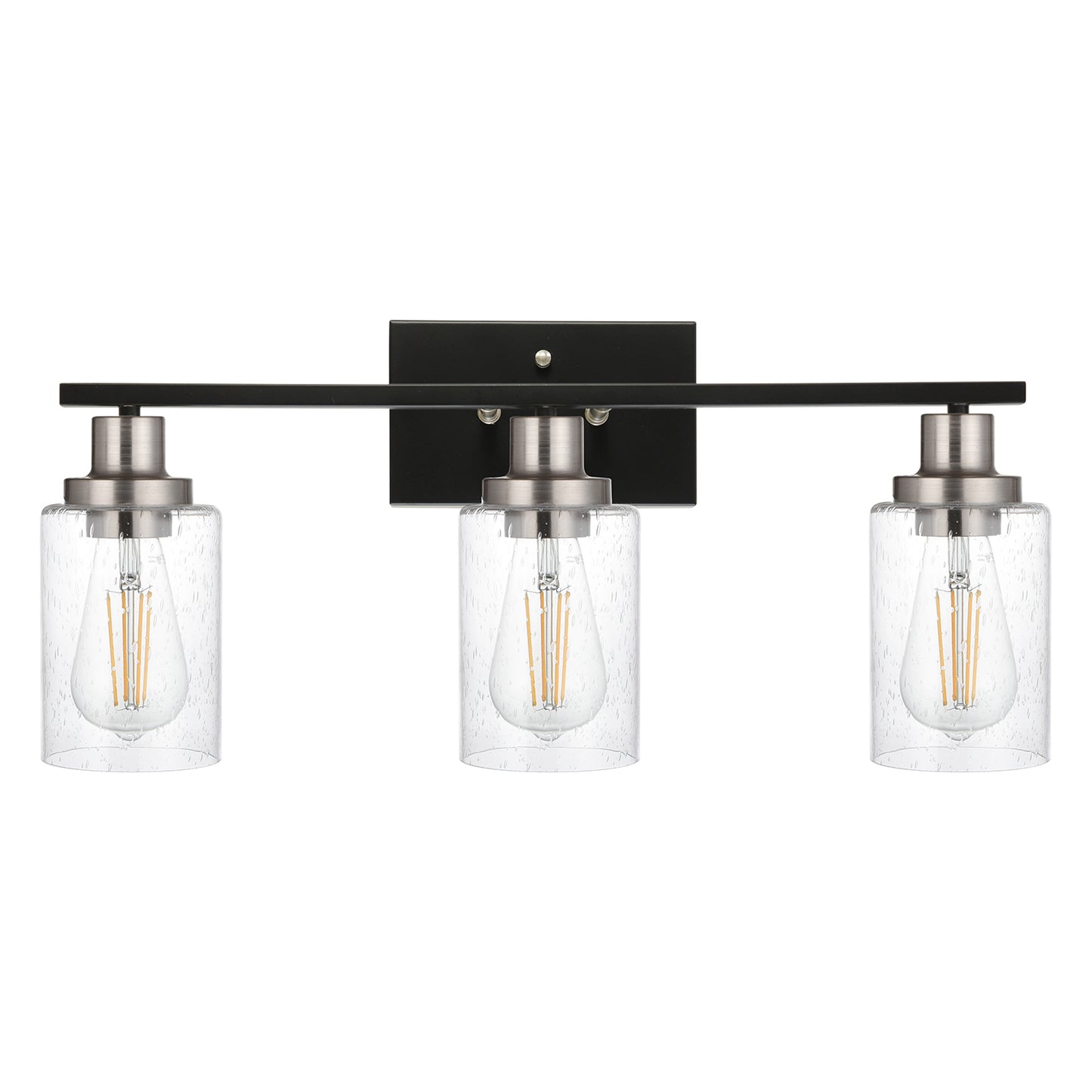 3 Lights Vanity Lights for Bathroom 23.6 Inches, Wall Mounted Light Fixture Farmhouse Bathroom Light Fixtures with Seeded Glass Shade, Black and Brushed Nickel Finish