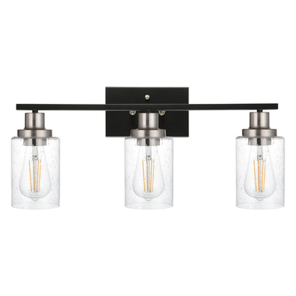 3 Lights Vanity Lights for Bathroom 23.6 Inches, Wall Mounted Light Fixture Farmhouse Bathroom Light Fixtures with Seeded Glass Shade, Black and Brushed Nickel Finish