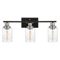 3 Lights Vanity Lights for Bathroom 23.6 Inches, Wall Mounted Light Fixture Farmhouse Bathroom Light Fixtures with Seeded Glass Shade, Black and Brushed Nickel Finish