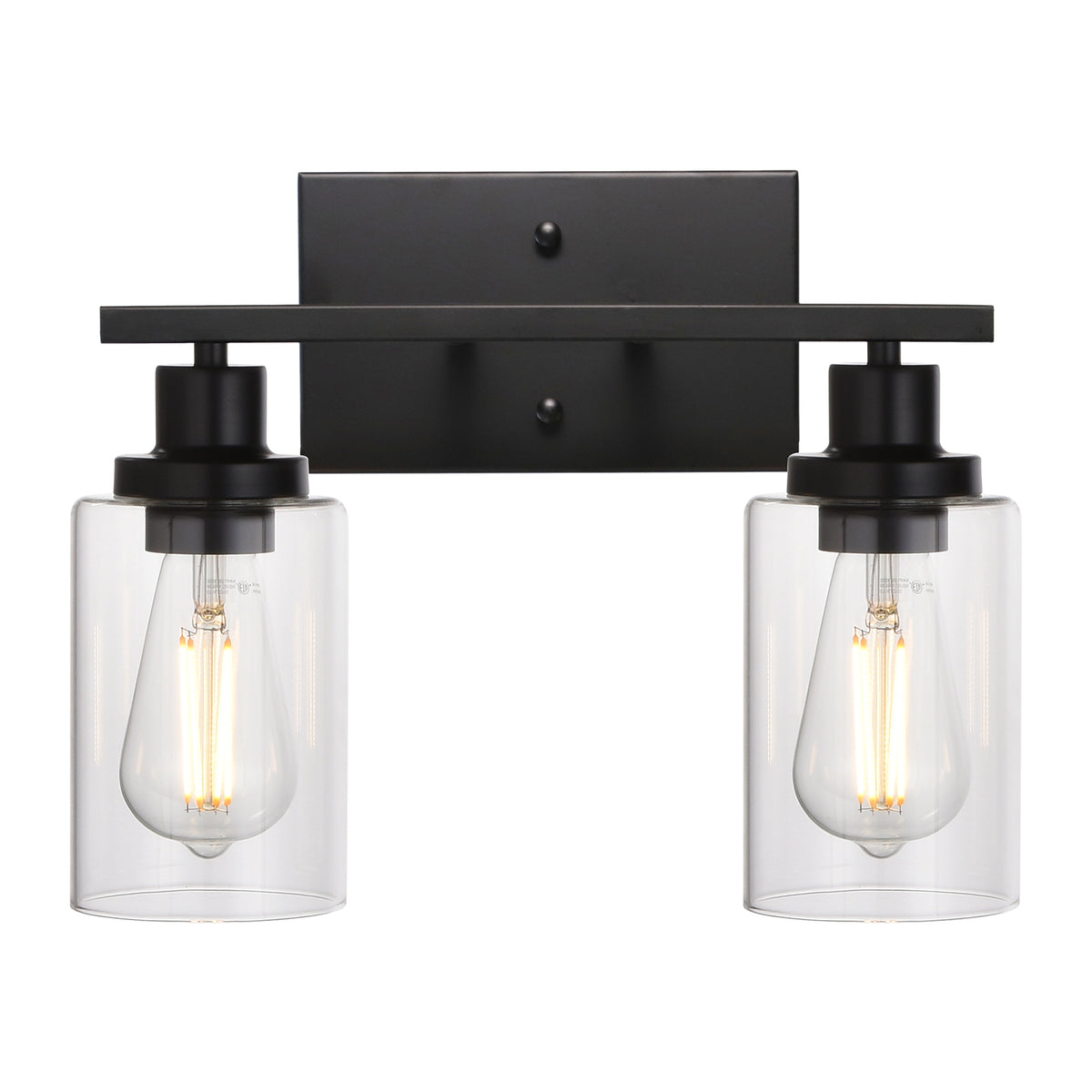 2-Light Black Wall Sconce Industrial Vintage with Clear Glass Shade and Metal Base, Bathroom Vanity Lights Hallway Light Fixture Sconces Wall Lighting