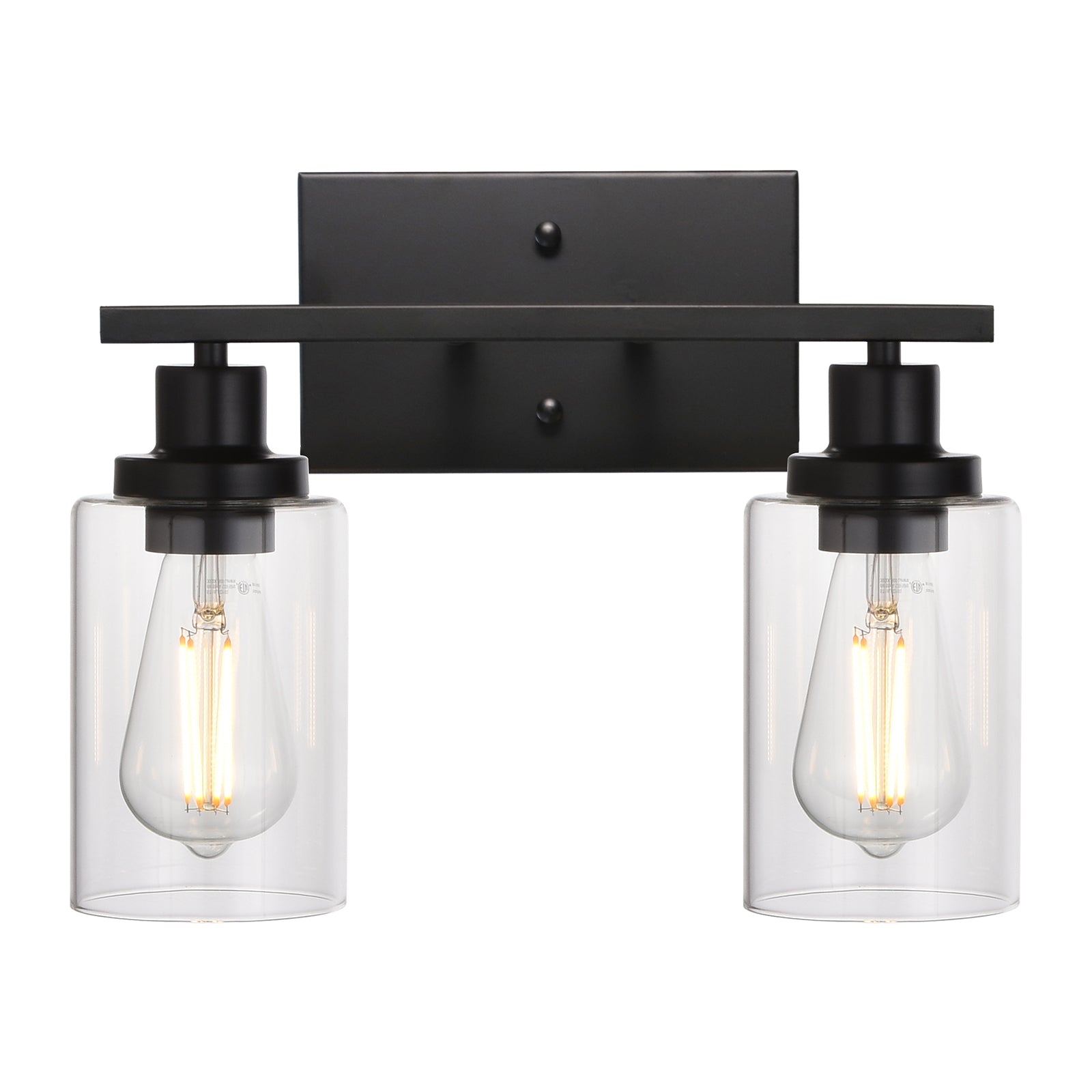 2-Light Black Wall Sconce Industrial Vintage with Clear Glass Shade and Metal Base, Bathroom Vanity Lights Hallway Light Fixture Sconces Wall Lighting