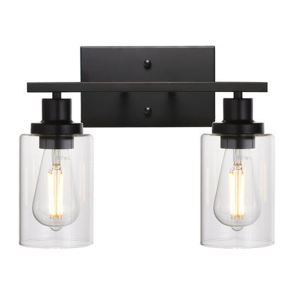 2-Light Black Wall Sconce Industrial Vintage with Clear Glass Shade and Metal Base, Bathroom Vanity Lights Hallway Light Fixture Sconces Wall Lighting