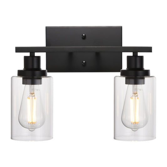 2-Light Black Wall Sconce Industrial Vintage with Clear Glass Shade and Metal Base, Bathroom Vanity Lights Hallway Light Fixture Sconces Wall Lighting