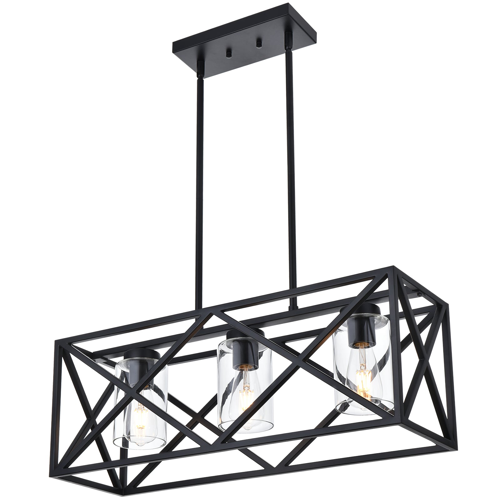 3-Lights Black Kitchen Island Pendant Lighting, Contemporary Dining Room Chandelier with Clear Glass Shades for Overtable Living Room