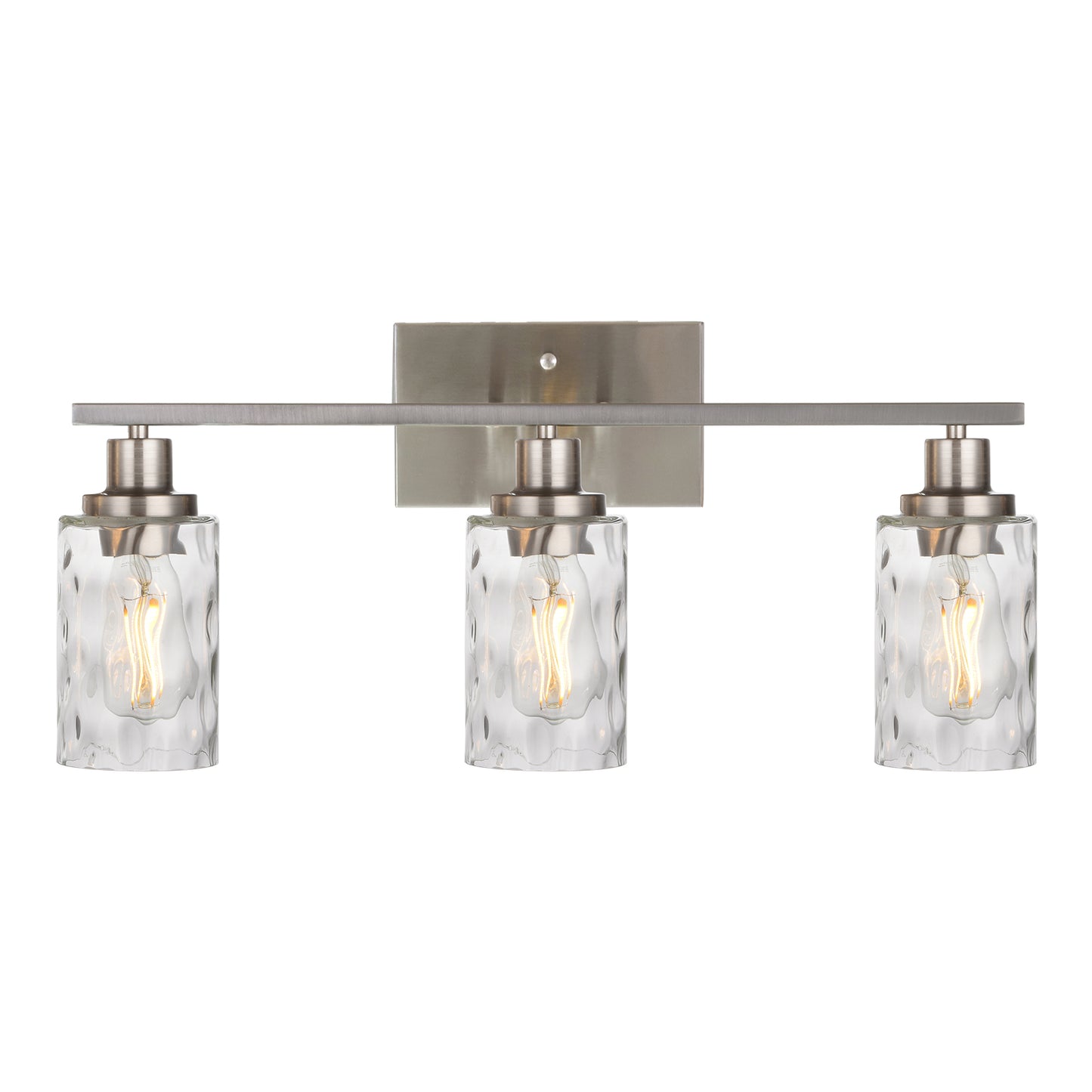 3-Light Bathroom Lights Modern Vanity Lights Brushed Nickel Finish with Hammered Glass Shade, Industrial Wall Light Fixture for Bedroom Living Room Kitchen