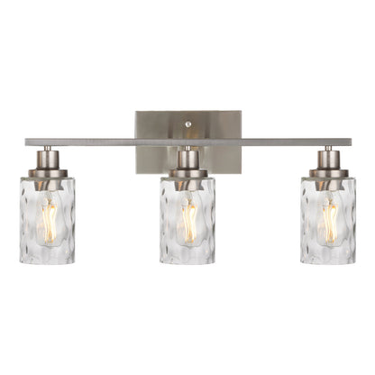 3-Light Bathroom Lights Modern Vanity Lights Brushed Nickel Finish with Hammered Glass Shade, Industrial Wall Light Fixture for Bedroom Living Room Kitchen