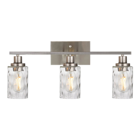 3-Light Bathroom Lights Modern Vanity Lights Brushed Nickel Finish with Hammered Glass Shade, Industrial Wall Light Fixture for Bedroom Living Room Kitchen