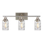 3-Light Bathroom Lights Modern Vanity Lights Brushed Nickel Finish with Hammered Glass Shade, Industrial Wall Light Fixture for Bedroom Living Room Kitchen