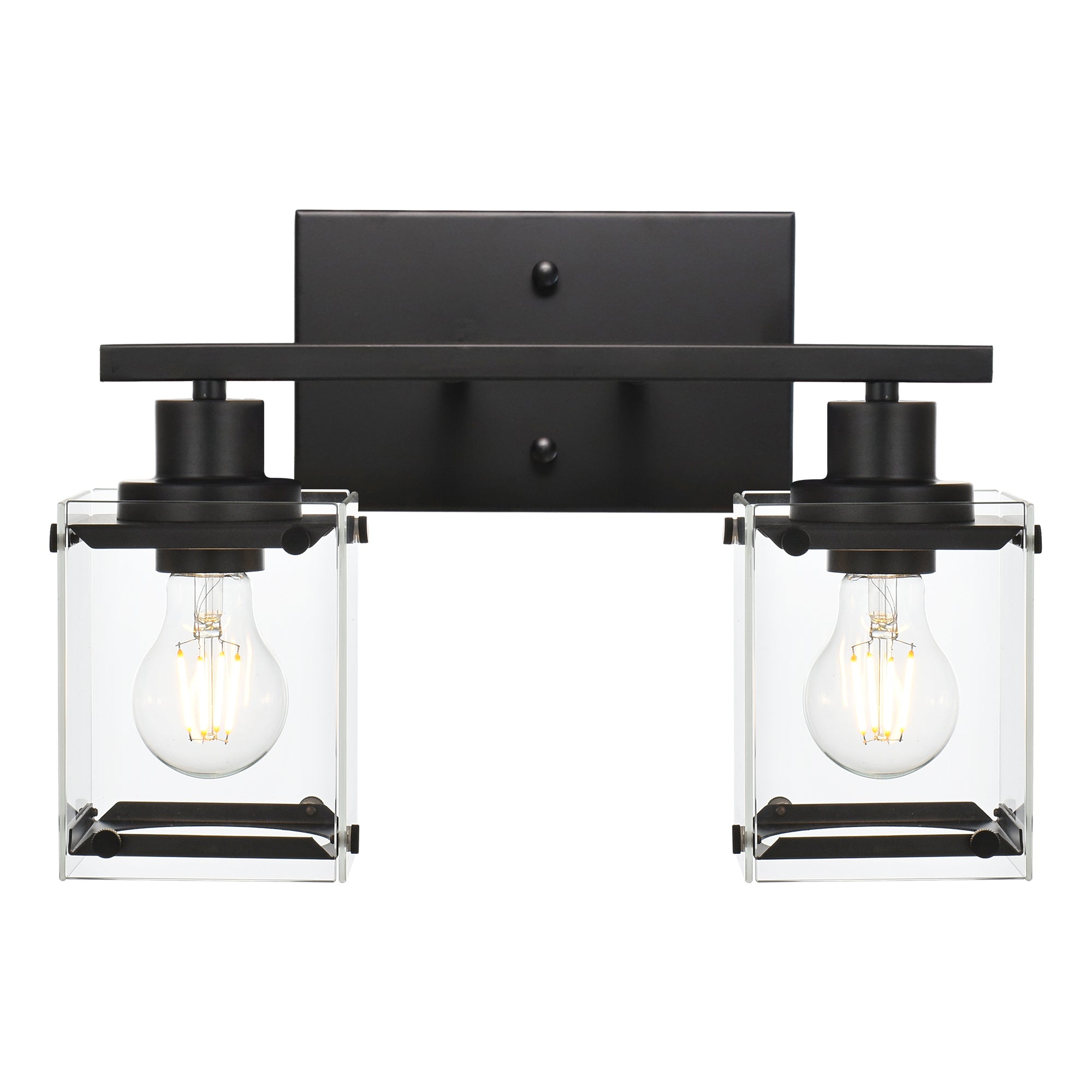 2 Lights Bathroom Vanity Light Matte Black Wall Sconces with Rectangular Clear Glass Vanity Lighting Fixtures Over Mirror Modern Wall Lights for Bath Bedroom Powder Room Stair Corner