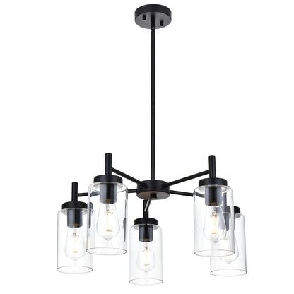Contemporary 5-Light Large Chandeliers Oil Rubbed Bronze Modern Lighting Fixtures Hanging Clear Glass Shades Pendant Lighting for Dining Room Living Room Kitchen