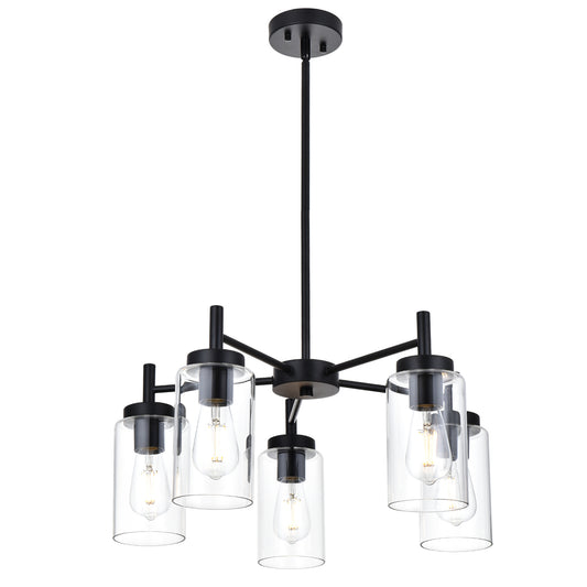 Contemporary 5-Light Large Chandeliers Oil Rubbed Bronze Modern Lighting Fixtures Hanging Clear Glass Shades Pendant Lighting for Dining Room Living Room Kitchen