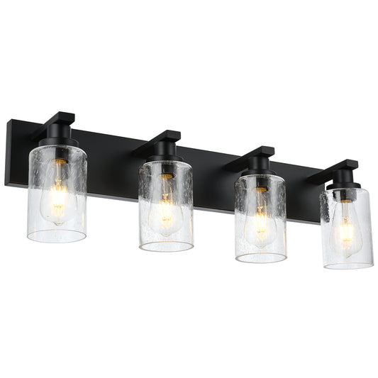 Bathroom Vanity Light Fixtures 4-Lights Seeded Glass Cylinder Shade Modern Farmhouse Wall Sconce Lighting Bath Vanity Lights Over Mirror
