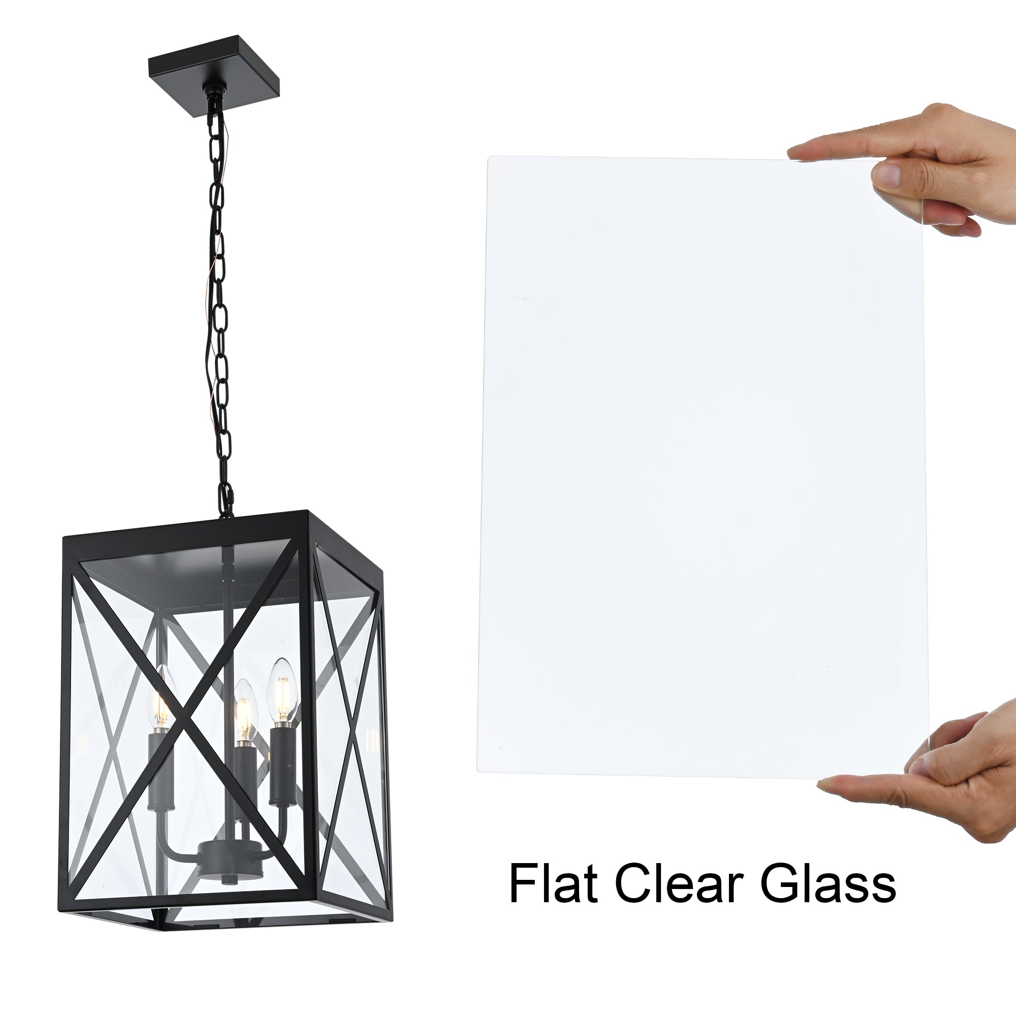 3-Light Outdoor Chandelier Lighting Black Indoor Lantern Pendant Light Exterior Ceiling Light Fixtures with Clear Glass for Patio Porch Entryway