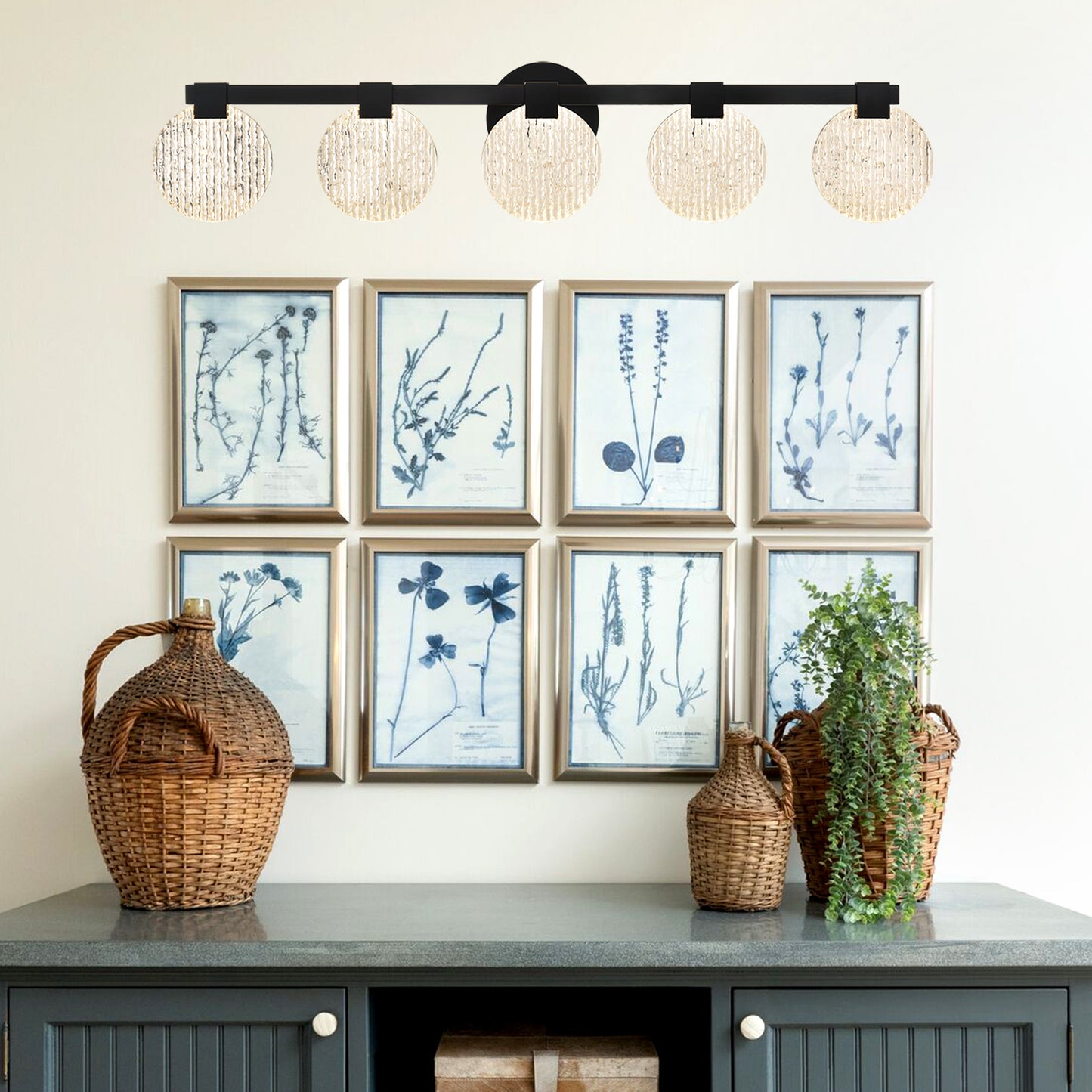 Integrated LED 5-lights Vanity Lights – Rustproof Stainless Steel & Shatterproof Acrylic Lampshade – Bathroom Mirror Lighting