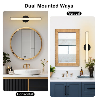 24-Inch Matte Black LED Vanity Light – 3000K Warm White, Frosted Acrylic Lampshade – Wall Mounted Bathroom Sconce for Mirror, Kitchen, Bedroom