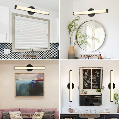 24-Inch Matte Black LED Vanity Light – 3000K Warm White, Frosted Acrylic Lampshade – Wall Mounted Bathroom Sconce for Mirror, Kitchen, Bedroom