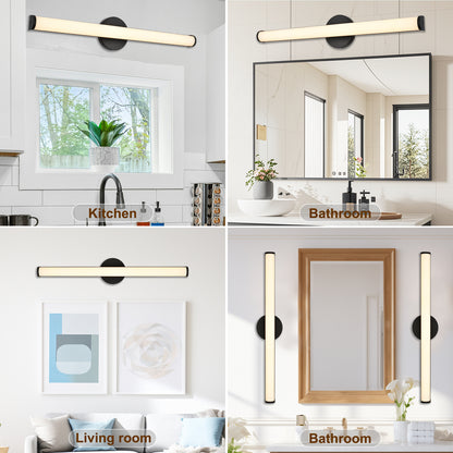 30-Inch Matte Black LED Vanity Light – 3000K Warm White, Frosted Acrylic Lampshade – Wall Mounted Bathroom Sconce for Mirror, Kitchen, Bedroom