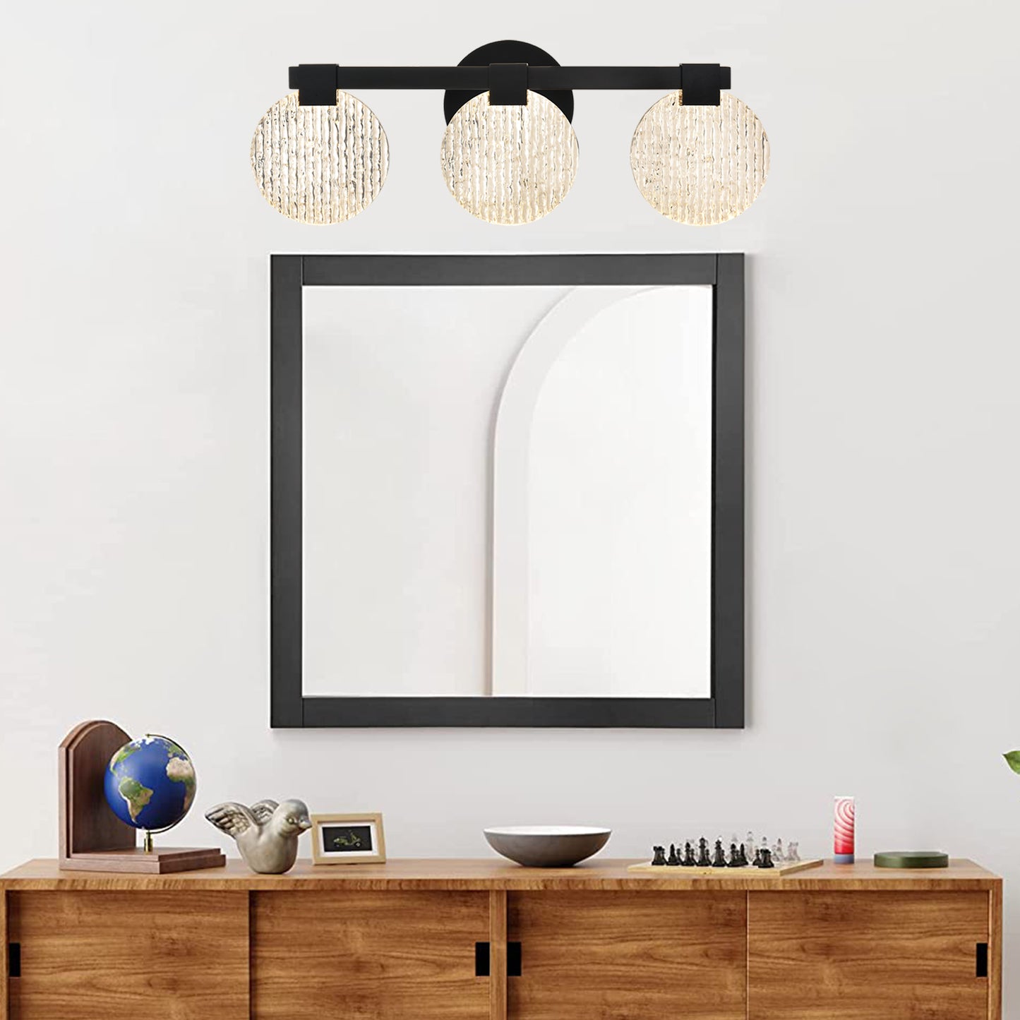 Integrated LED 3-lights Vanity Lights – Rustproof Stainless Steel & Shatterproof Acrylic Lampshade – Bathroom Mirror Lighting