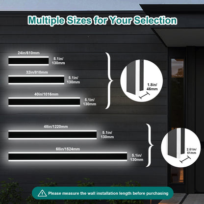 2 Pack 24in LED Outdoor Wall Light, Modern Waterproof Exterior Garage Sconce Lighting, IP65 Black Finish, 3000K Warm White/4000K Daylight, Hardwired for Porch, Patio, Entryway