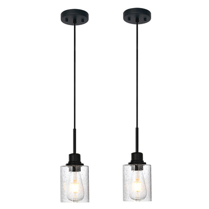 Modern Black 2-Pack Pendant Lights Adjustable Farmhouse Hanging Fixture for Kitchen Island, Dining Room & Bedroom Inclined Ceiling Compatible