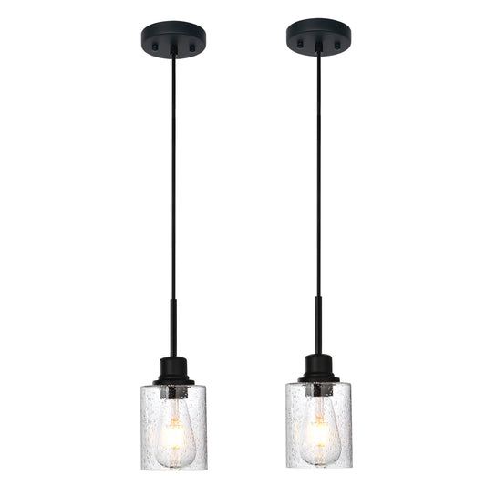Modern Black 2-Pack Pendant Lights Adjustable Farmhouse Hanging Fixture for Kitchen Island, Dining Room & Bedroom Inclined Ceiling Compatible