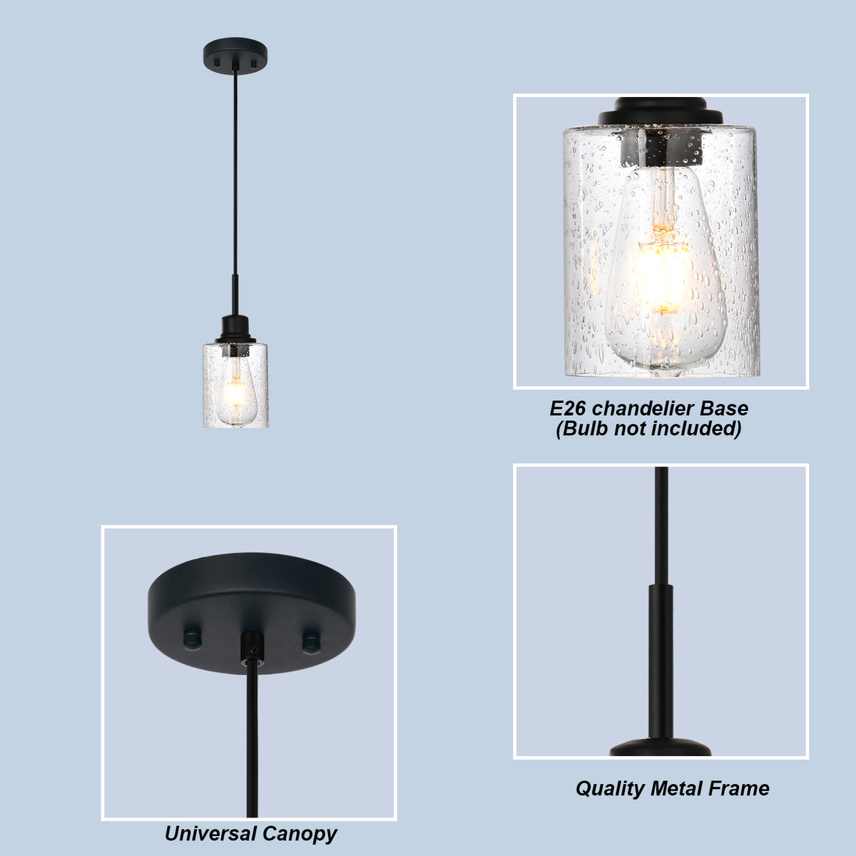 Modern Black 2-Pack Pendant Lights Adjustable Farmhouse Hanging Fixture for Kitchen Island, Dining Room & Bedroom Inclined Ceiling Compatible